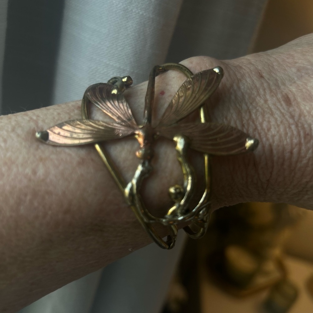 Brass and Copper Dragonfly Design Cuff Bracelet